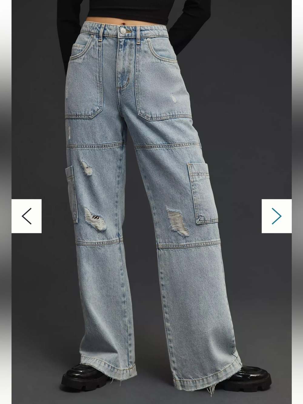 Avec Les Filles Y2K 90s Grunge Mid Rise Wide Leg Carpenter Cargo Jeans
